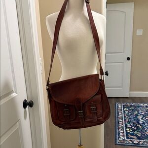 Men's Brown Leather Messenger Bag - Adjustable Crossbody Satchel